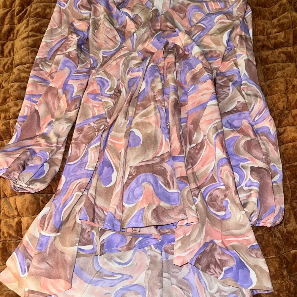 Women’s vintage ' Multicolor Swirl Chiffon Dress - Pink & Purple